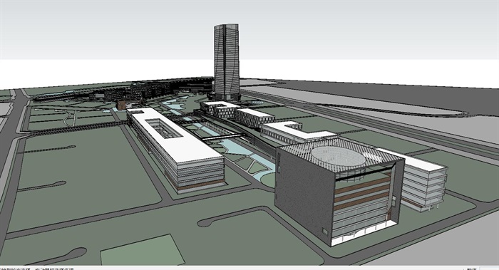 现代风格综合办公园区建筑设计方案SU模型(2)