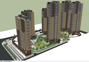 现代风格深业喜汇长沙42亩地高层住宅+沿街商业项目建筑方案SU(草图大师)模型