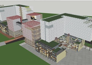 现代风格办公+商业综合体建筑方案SU(草图大师)模型