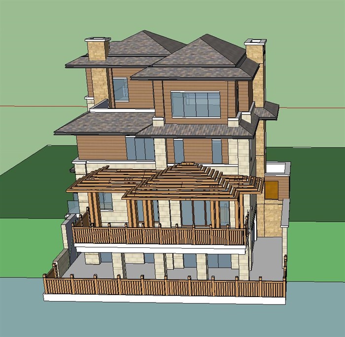 2个草原风别墅建筑方案SU模型(7)