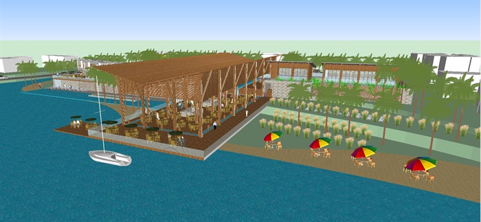 东南亚风格滨湖会所建筑方案SU模型(2)