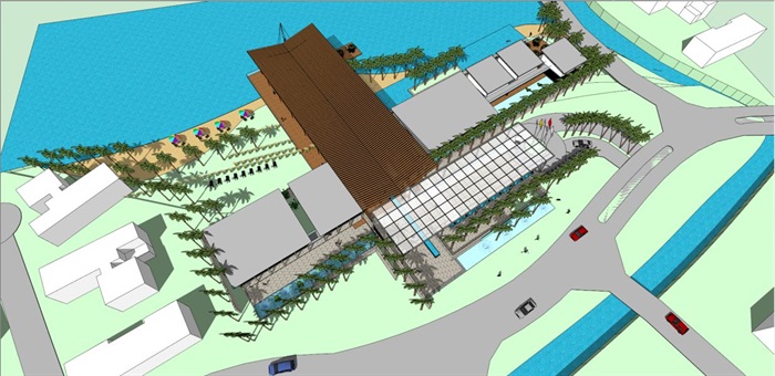 东南亚风格滨湖会所建筑方案SU模型(4)