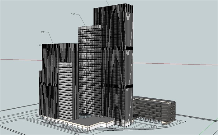 现代风格高层商住楼建筑方案SU模型(2)