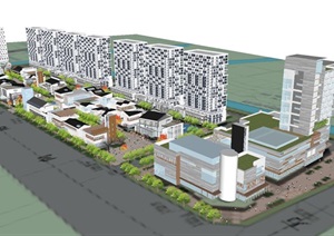 南浔商业街+办公项目建筑方案SU(草图大师)模型