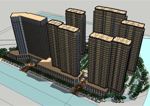 4个绿城高层住宅单体建筑方案SU(草图大师)模型