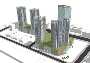 旧城改造商业+住宅综合体建筑方案SU(草图大师)模型