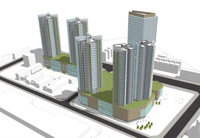 旧城改造商业+住宅综合体建筑方案SU模型(1)