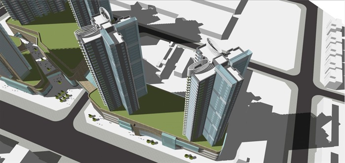 旧城改造商业+住宅综合体建筑方案SU模型(3)