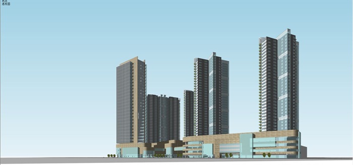 旧城改造商业+住宅综合体建筑方案SU模型(12)