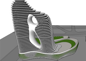 现代风格办公大厦建筑概念方案SU(草图大师)模型
