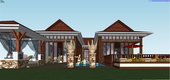 3个东南亚风格别墅户型建筑方案SU模型(8)
