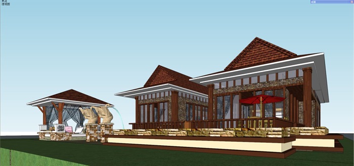 3个东南亚风格别墅户型建筑方案SU模型(12)
