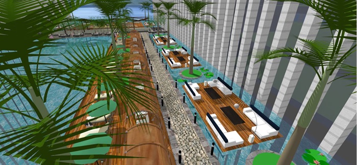 现代风格屋顶游泳池景观设计方案SU模型(6)