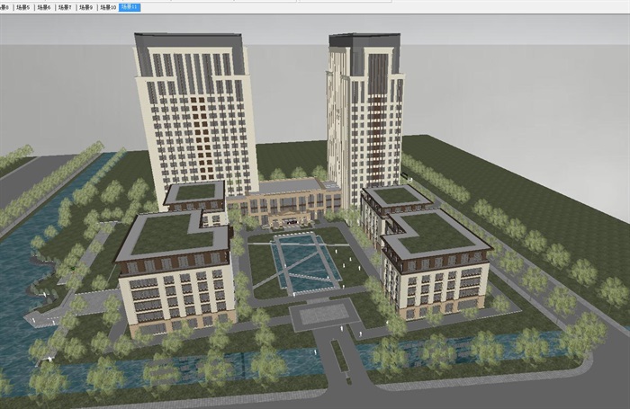 新古典风格办公楼建筑设计方案SU模型(1)