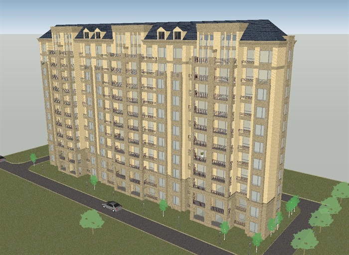 御水湾新古典风格高层单体建筑方案SU模型(1)