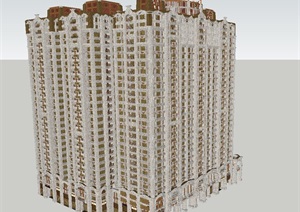 2个欧式高层住宅单体建筑设计方案SU(草图大师)模型