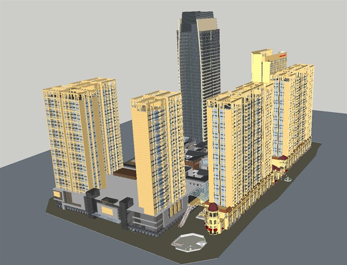 西班牙+中式风格南洋广场综合体建筑方案SU模型(4)