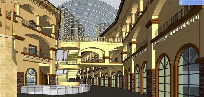 西班牙+中式风格南洋广场综合体建筑方案SU模型(10)