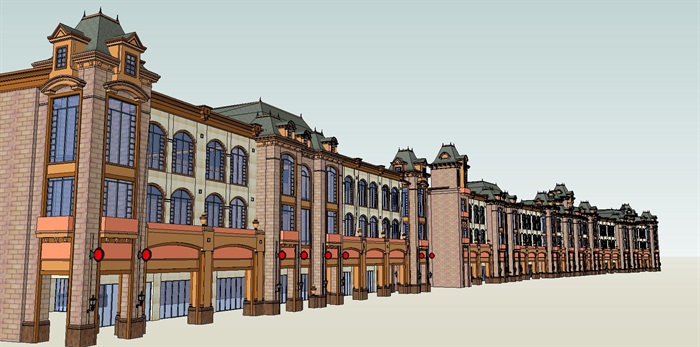 法式沿街商业项目建筑方案SU模型(1)
