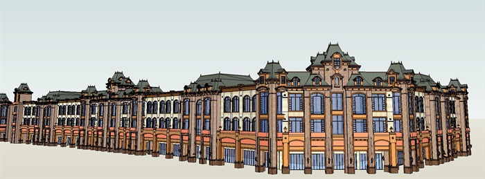 法式沿街商业项目建筑方案SU模型(3)