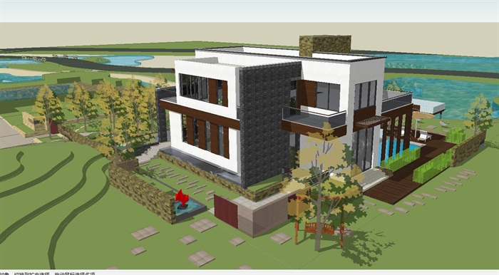 现代风格别墅样板房建筑与景观方案SU模型(3)