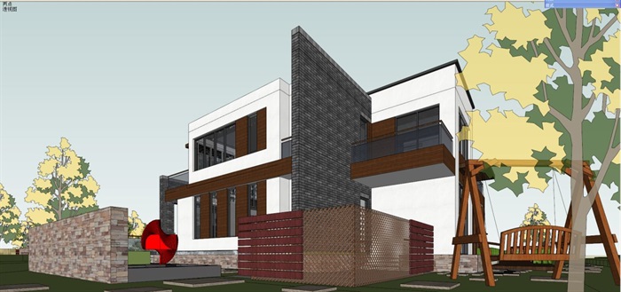 现代风格别墅样板房建筑与景观方案SU模型(10)