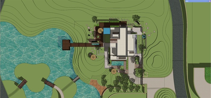 现代风格别墅样板房建筑与景观方案SU模型(11)