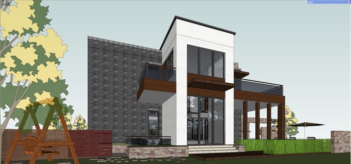 现代风格别墅样板房建筑与景观方案SU模型(13)