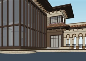 西班牙风格山地别墅建筑方案SU(草图大师)模型