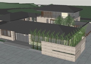 新中式办公楼建筑方案SU(草图大师)模型