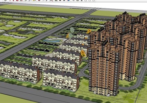 英式别墅+高层住宅小区总体建筑设计方案SU(草图大师)模型