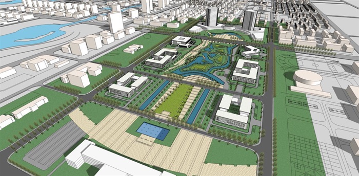 2个新疆博州博乐新区行政办公中心建筑方案SU模型（附CAD总平面图+PPT方案文本）(11)