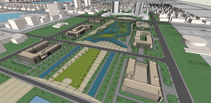 2个新疆博州博乐新区行政办公中心建筑方案SU模型（附CAD总平面图+PPT方案文本）(12)