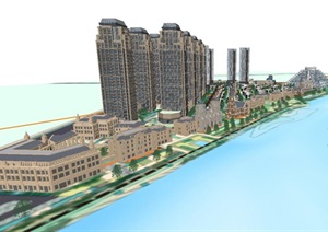 城市滨江带综合建筑规划设计方案SU(草图大师)模型