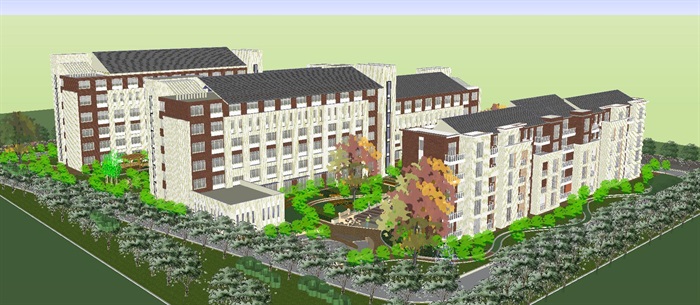 现代风格疗养院建筑与景观方案SU模型(1)