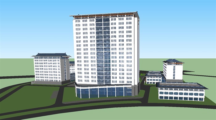 现代中式中医院建筑设计方案SU模型(2)