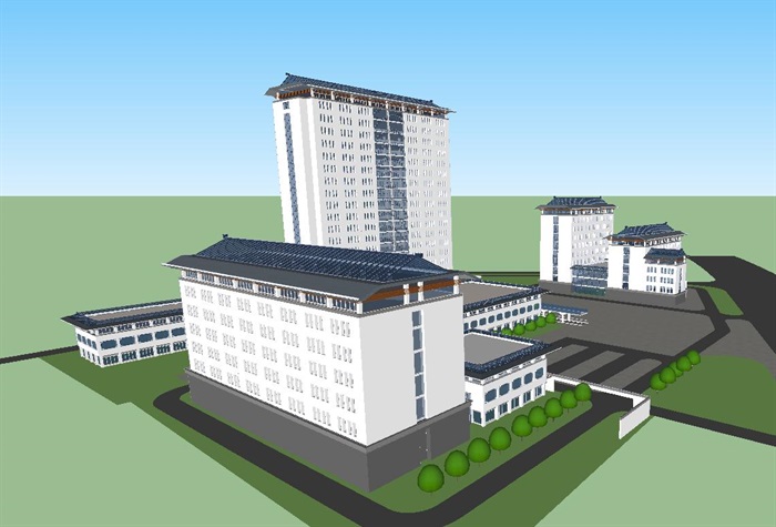 现代中式中医院建筑设计方案SU模型(4)