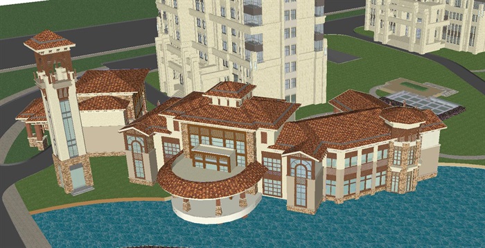 烟台新古典风格高层小区建筑设计方案SU模型(1)