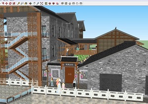 新中式阳明古街建筑与景观方案SU(草图大师)模型