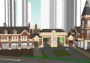 英伦风格沿街商业项目建筑方案SU(草图大师)模型