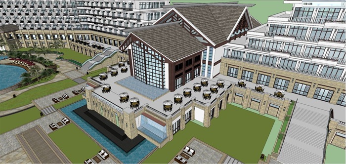 东南亚风格天域酒店建筑方案SU模型(1)