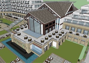 东南亚风格天域酒店建筑方案SU(草图大师)模型