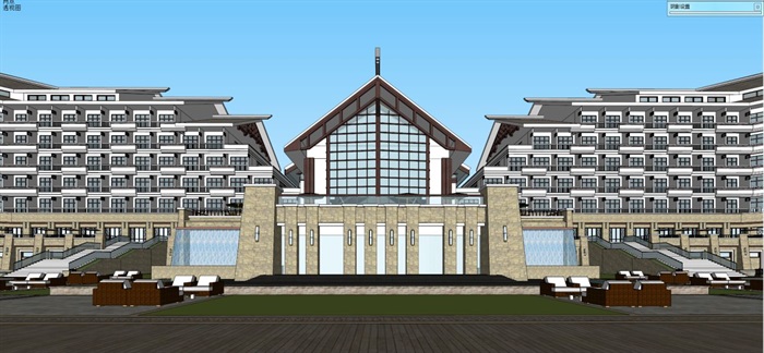 东南亚风格天域酒店建筑方案SU模型(5)