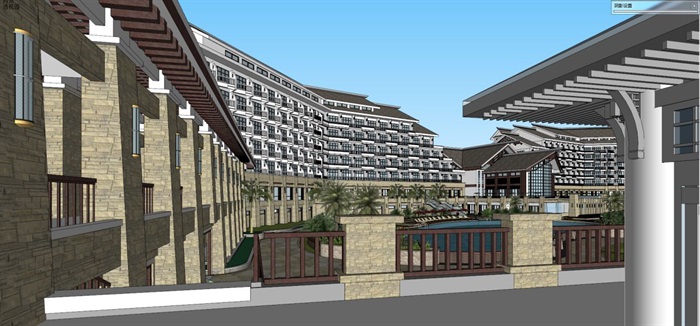 东南亚风格天域酒店建筑方案SU模型(6)