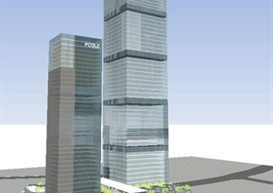 现代风格超高层带商业内街综合体建筑方案SU(草图大师)模型