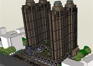 新古典风格高层商住楼建筑方案SU(草图大师)模型