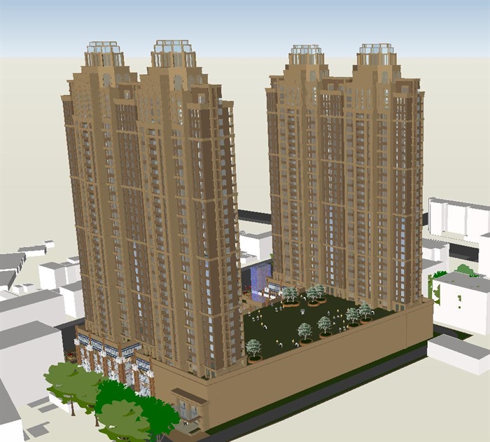 新古典风格高层商住楼建筑方案SU模型(7)