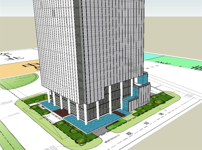 现代超高层综合办公大厦建筑设计方案SU模型(1)