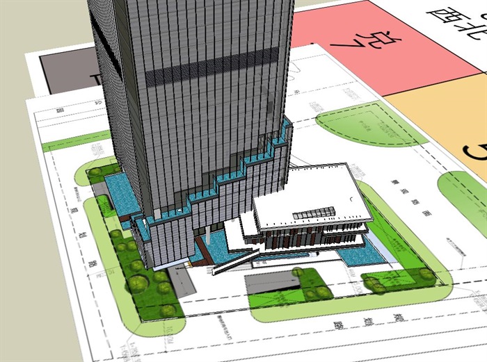 现代超高层综合办公大厦建筑设计方案SU模型(2)