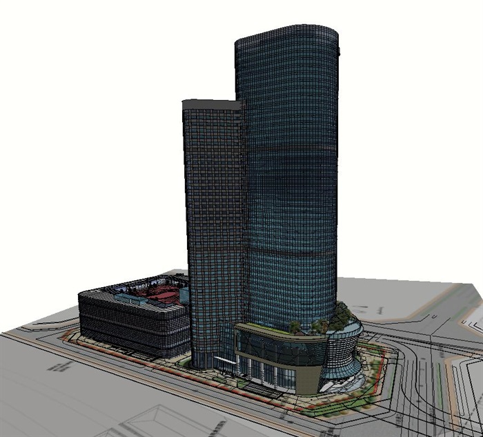 成都东客站龙之梦城B地块建筑设计方案SU模型（附CAD总平面与单体建筑施工图）(15)